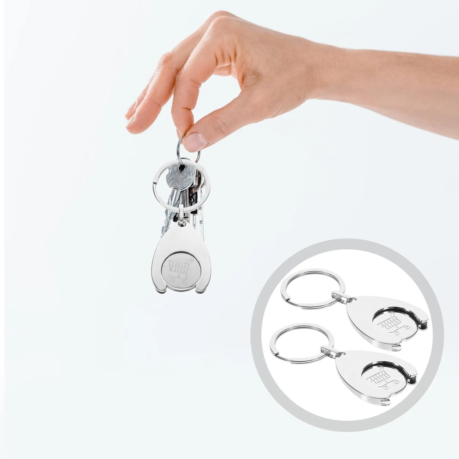 2PCS Metal Trolley Token Key Ring Shopping Cart Coin Keychain nament Lightweight Portable Keyrings Small Shopping Trolley Token