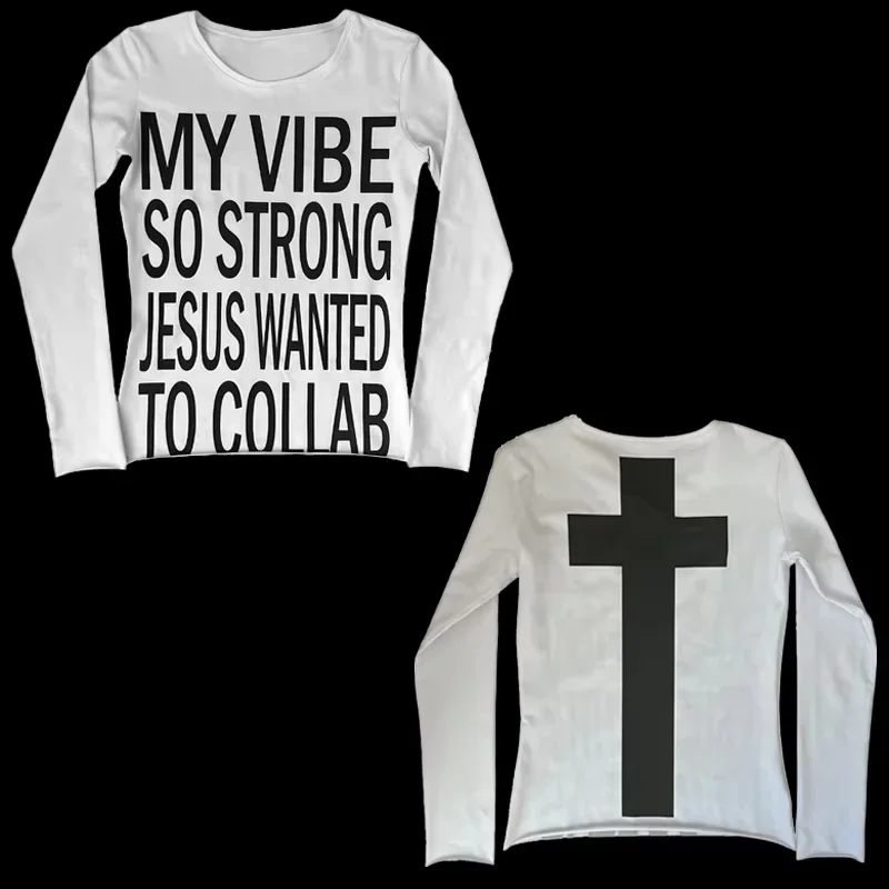 Y2K Style Aesthetic Sweet and sexy Long Sleeved Top for Women's Casual gothic punk Printed T-Shirt Harajuku Grunge Clothes Emo