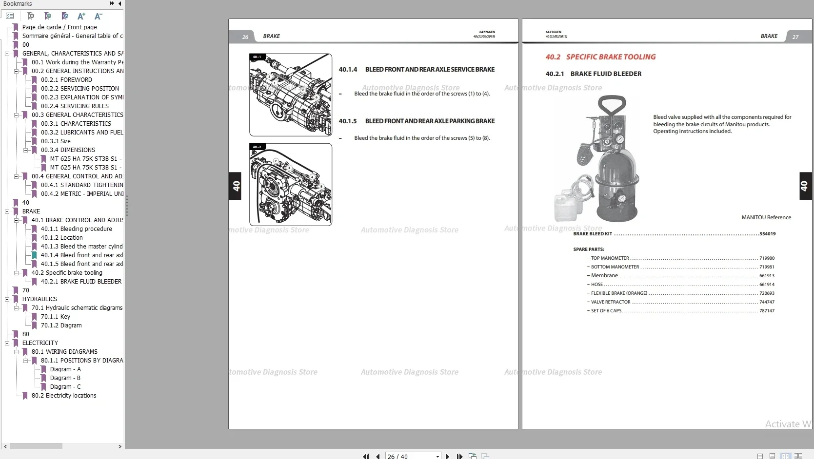 Manitou Telehandler MT 13.1 GB Repair Manual, Operator Manuals, Part Manual Update 2021