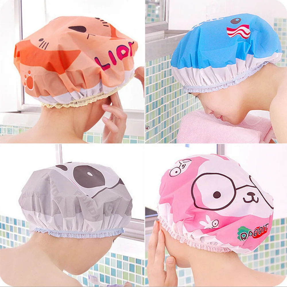 9 Color Cartoon Shower Caps Colorful Bath Shower Hair Cover Adults Waterproof Bathing Elastic Band Cap SPA Cap Women Kids Hair