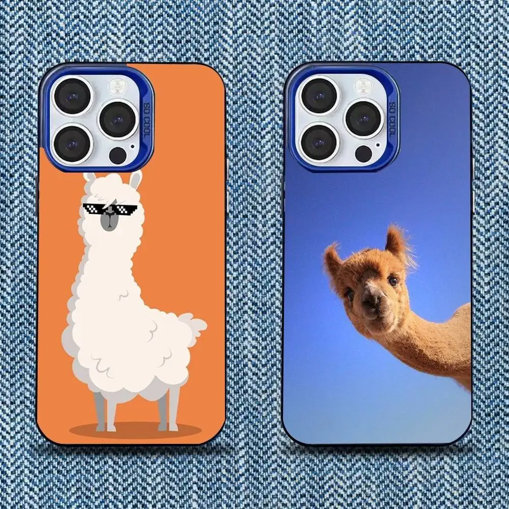 

Cute and funny alpaca Lama alpacos Phone Case For iPhone 16,15,14,13,12,11,Mini,Pro,SE,MAX Blue Matte Silicone Cover