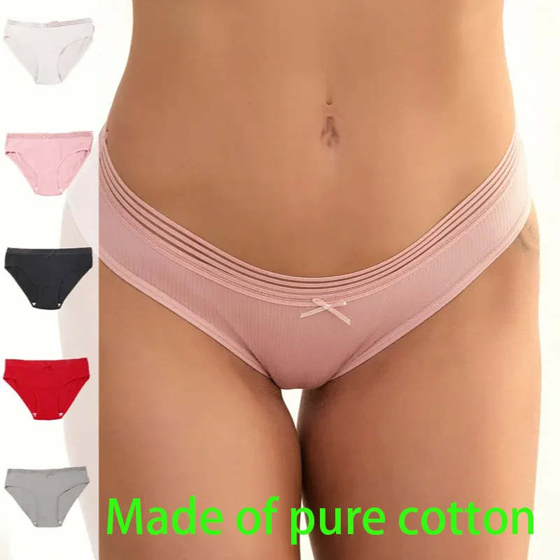 3Pcs Made Of Pure Cotton, Women\'s Sexy Bow Panties, Women\'s Triangle Panties, Women\'s Close Fitting Home Comfortable Underwear