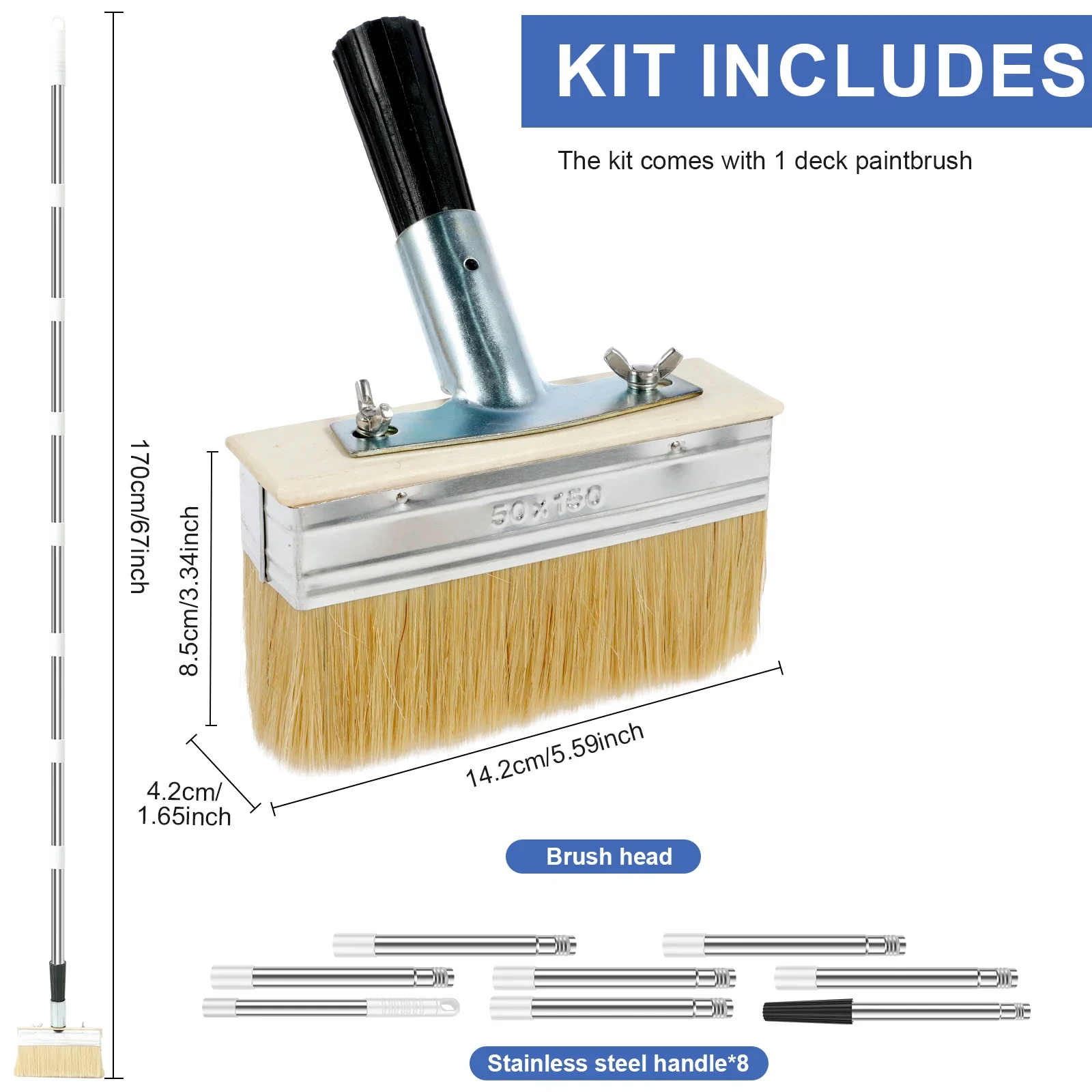 سطح السفينة فرشاة وصمة عار 67 بوصة الفولاذ المقاوم للصدأ تمديد القطب سطح السفينة وصمة عار قضيب سطح السفينة فرشاة الطلاء لطلاء سطح الخشب سياج الباب