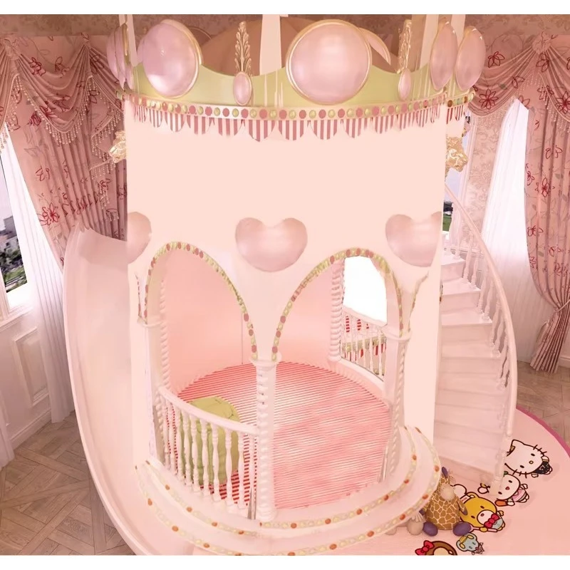 Beautiful Lovely Pink Castle Bed Girls Furniture Solid Wood Bedroom Luxury Princess Girl Slide Children Bed