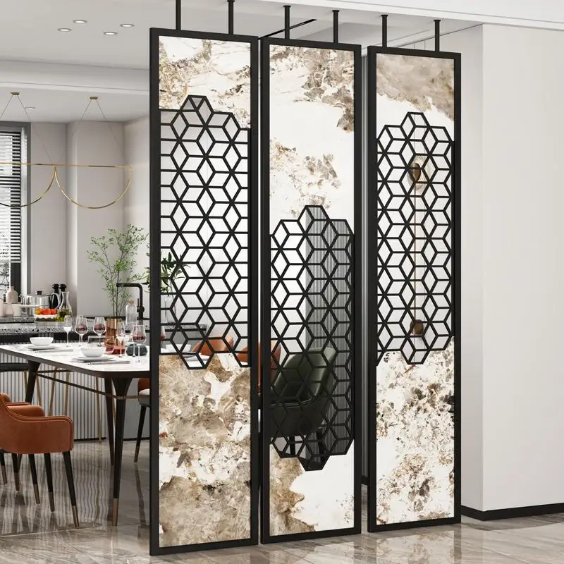 Light luxury high-end new Chinese metal screen designer art living room entry creative porch partition custom