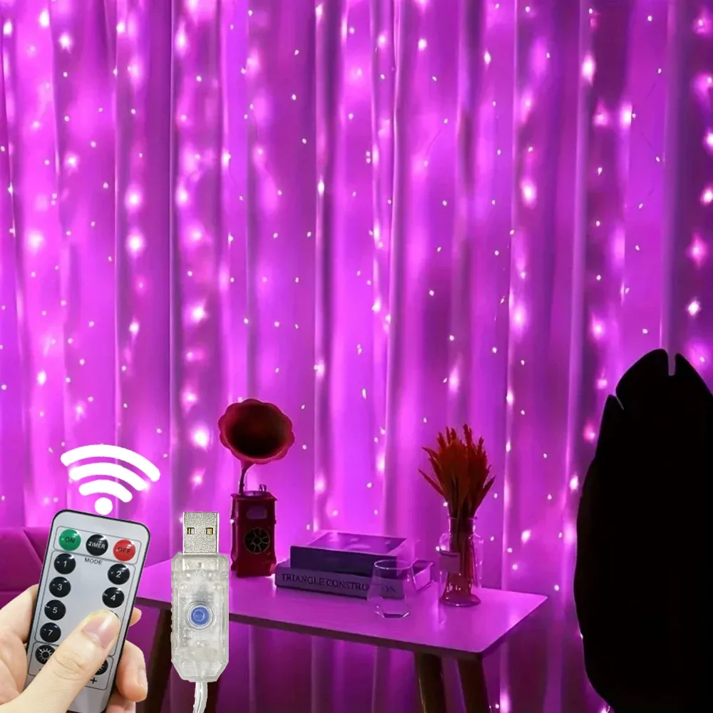 

LED Curtain String Lights USB Powered with Remote Control Bedroom Wedding Birthday Christmas Decor LED Fairy Garland Lamp