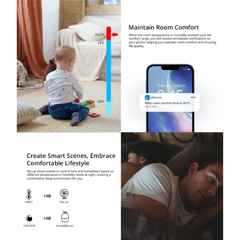 SONOFF SNZB-02P Zigbee Sensor Suhu dan Kelembapan Detektor Termometer Rumah Pintar Bekerja dengan Alexa Google Home Smartthings