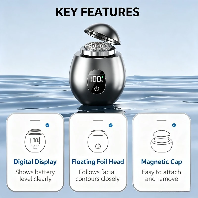 Portable Smart Electric Shaver Men Digital Display Floating Foil Head Rechargeable Compact Grooming Tool Husband Gift