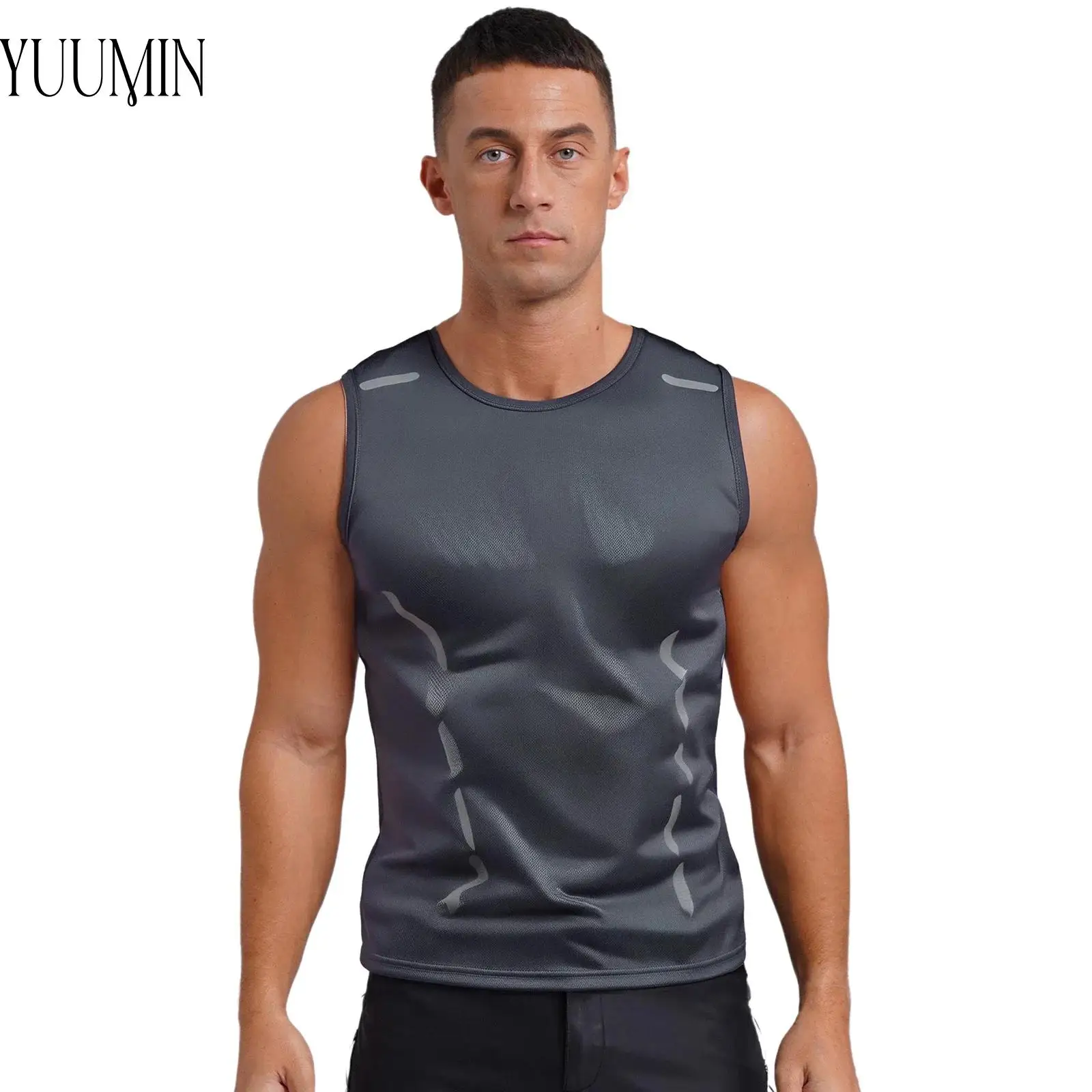 

Mens Adult Quick-Drying Vest Waistcoat Round Neck Breathable Sleeveless T-shirt Tank Top for Sports Workout Exercise Basketball