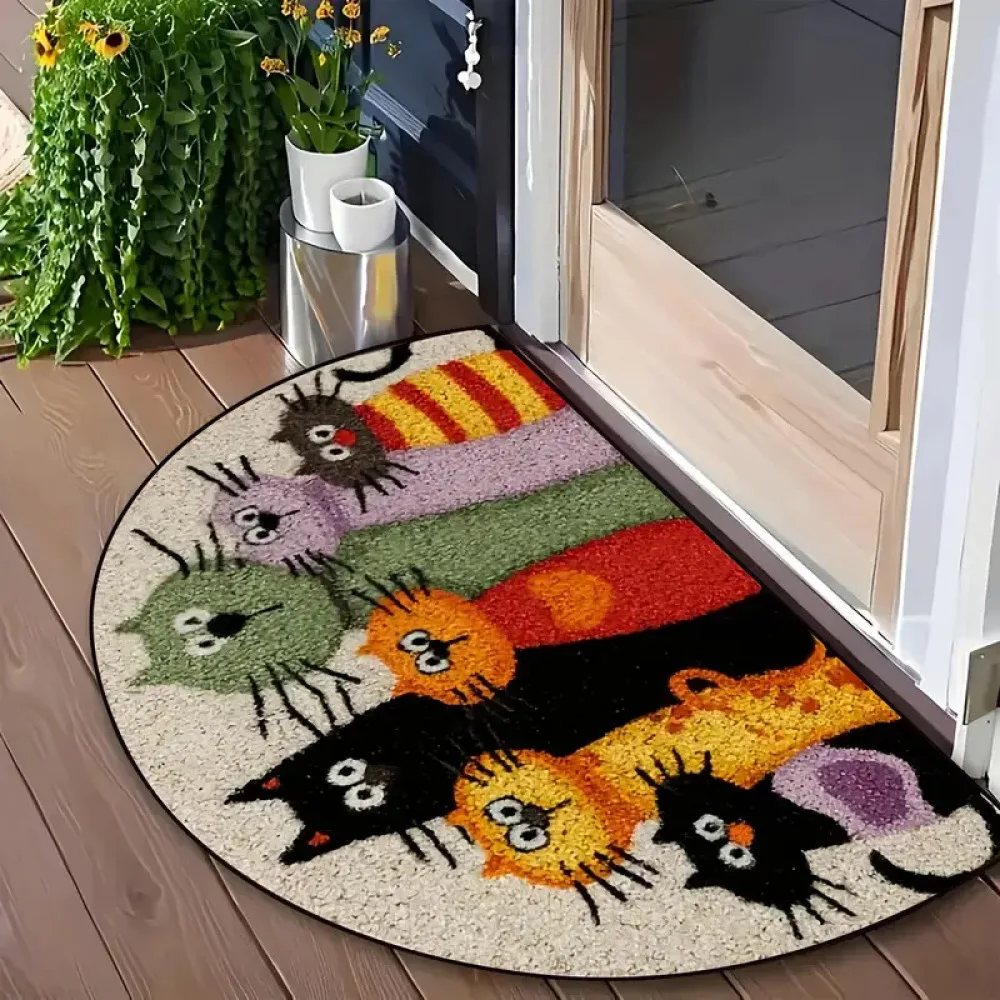 3D Illusion Semi Circle Rug Crystal Velvet Floor Carpet Geometric Entryway Mat Durable Anti Slip Modern Door Pad