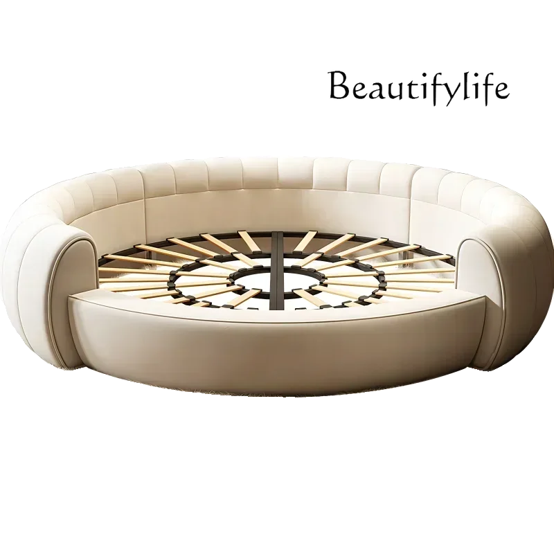 N42 W Modern Simple round Bed Master Bedroom Large round Double Hotel Homestay Bed French Cream Style Marriage Bed