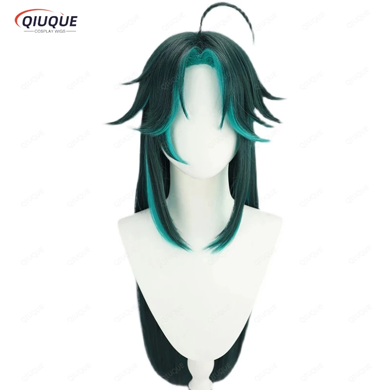 120cm Female Version Impact Xiao Cosplay Wig Long Straight Dark Green Heat Resistant Synthetic Hair Wigs + Wig Cap