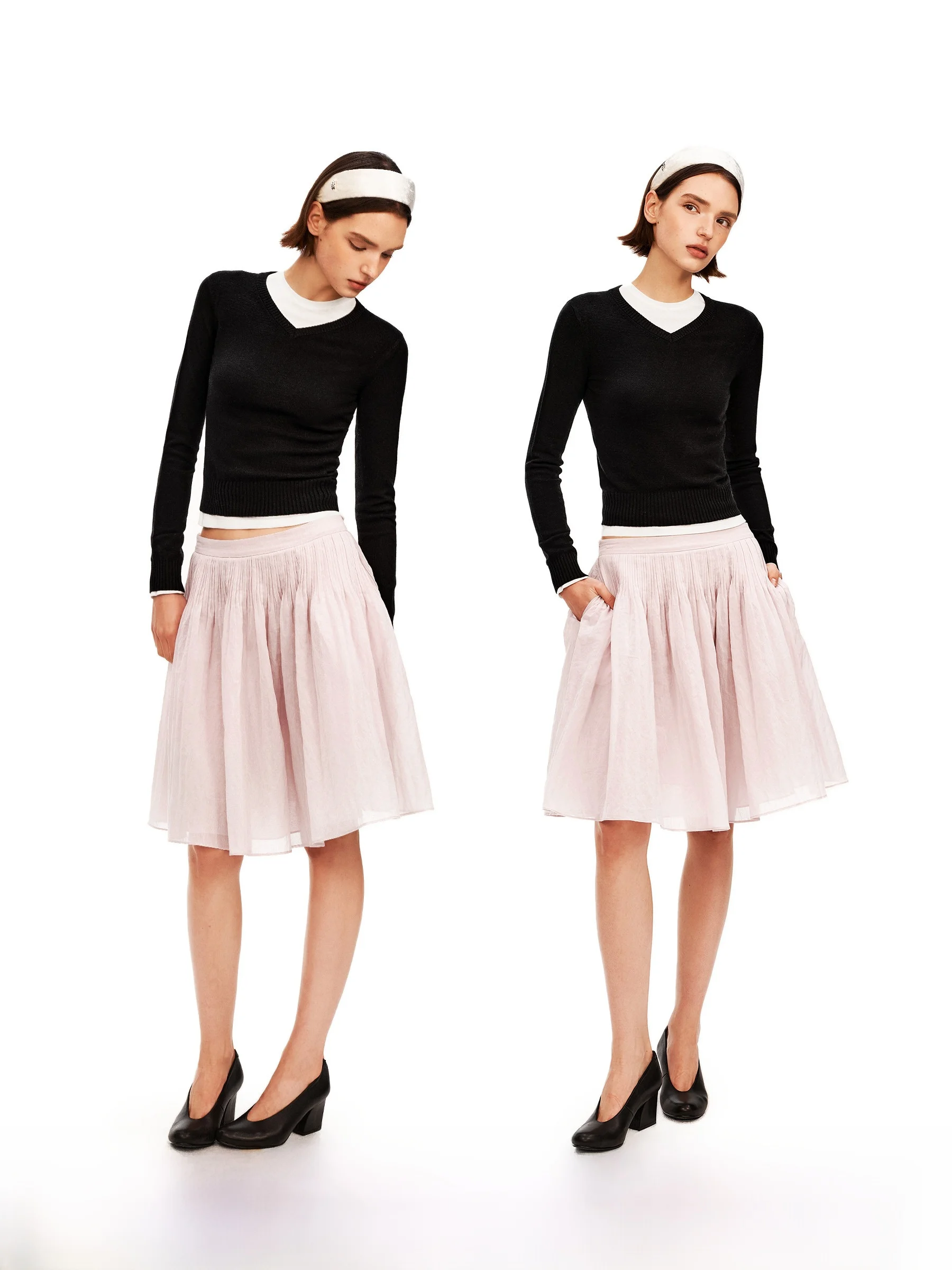 

Puki Vintage V-Ne 2-Needle Knit Sweater Slim Fit ort Length Wool Blend Casual Sle Women's Top Layered Clothing