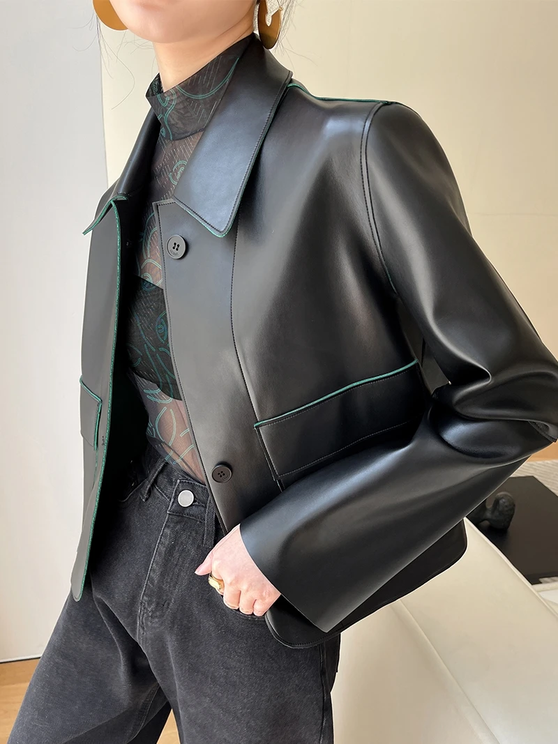 

Color Blo Design ort Кожаный джет Женский повседневный мотоциклетный ветровой свободный крой Осенний сезон Faionable Байкерский джерт