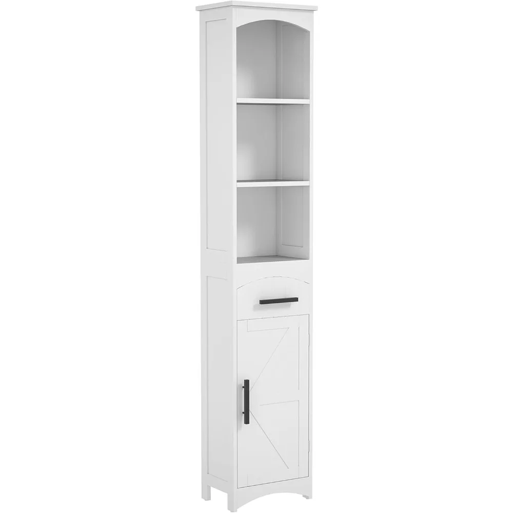 

Tall Bathroom Storage Cabinet, Farmhouse Narrow Bathroom Storage Cabinet with Recessed Drawer and Barn Door