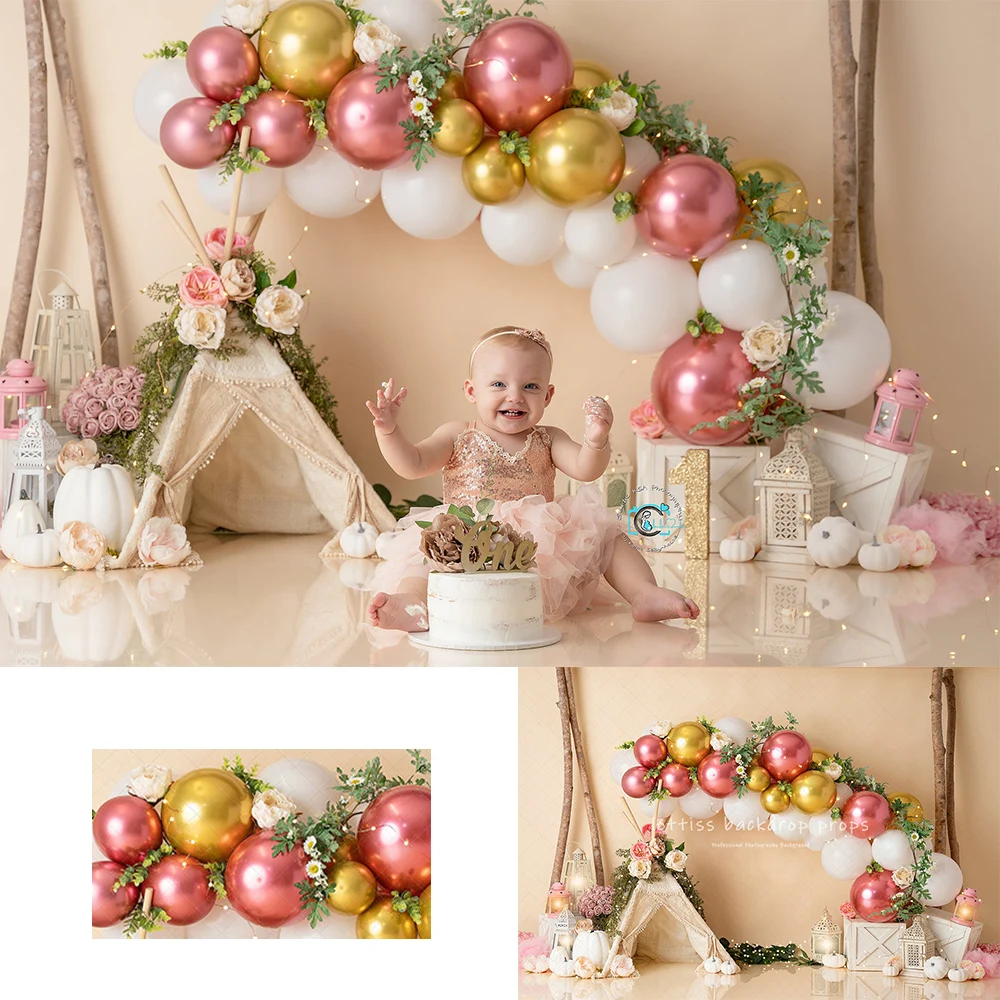 

Boho Pumpkins Balloons Backdrops Kids Baby Birthday Cake Smash Photocall Decors Child Adult Photo Tents Backgrounds