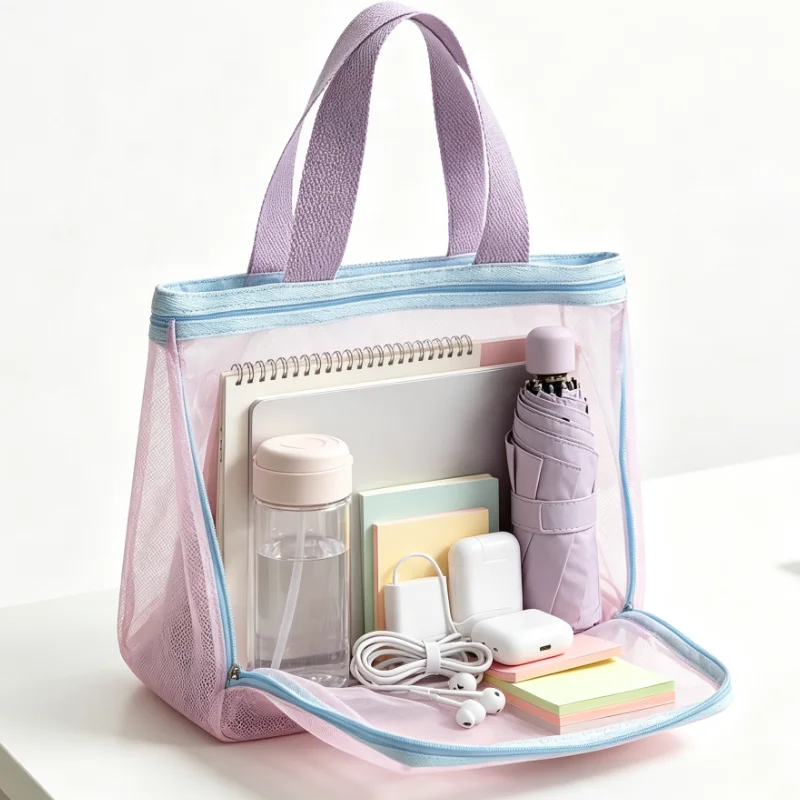 Mesh Toiletry Bag Portable Zipper Cosmetic Pouch For Travel Gym Swimming Beach Shower Storage Organizer