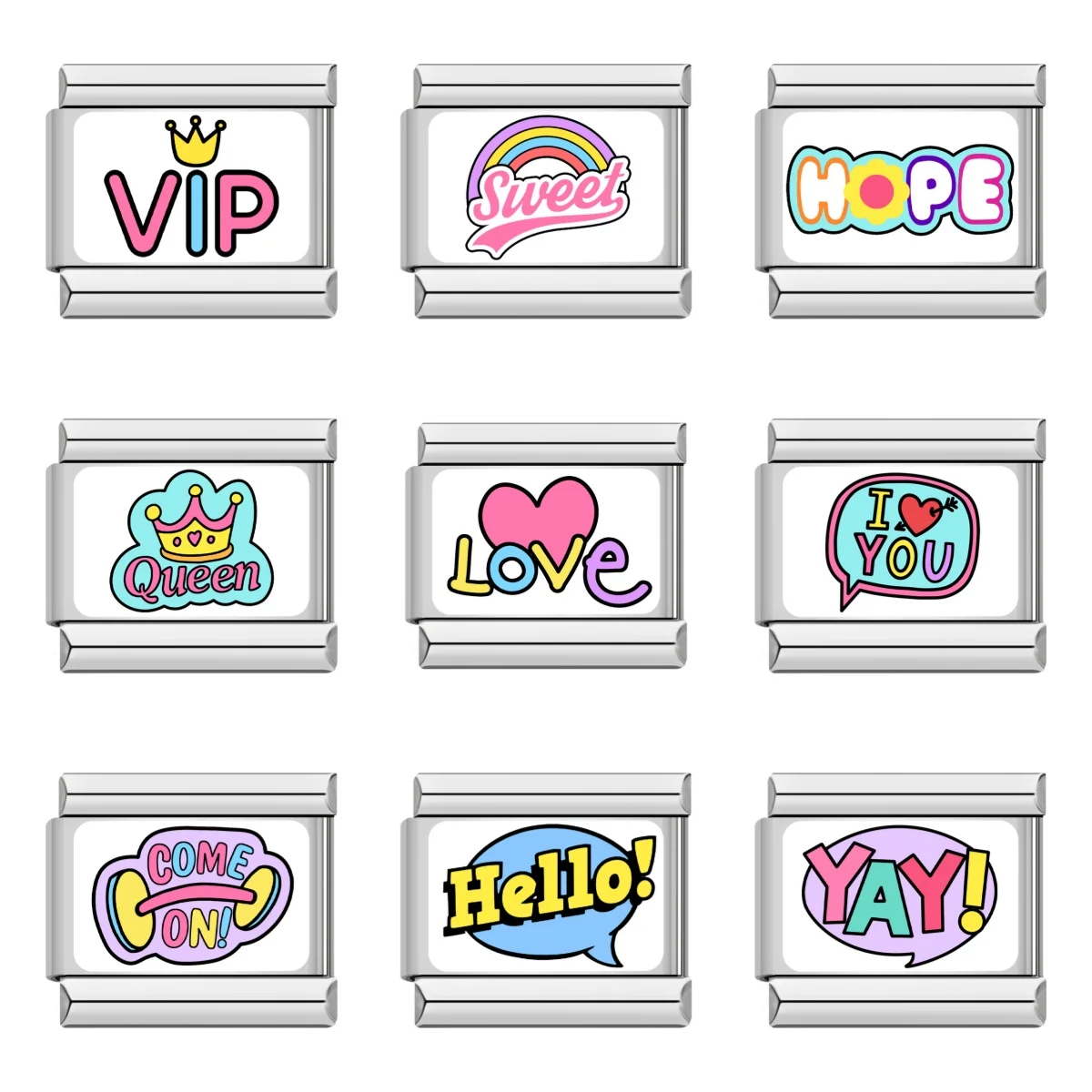 Bracelet à breloques italiennes en acier inoxydable coloré pour femme, lien de perles, bijoux à bricoler soi-même, amour reine, manucure, ajustement, 9mm, nouveau, 2024