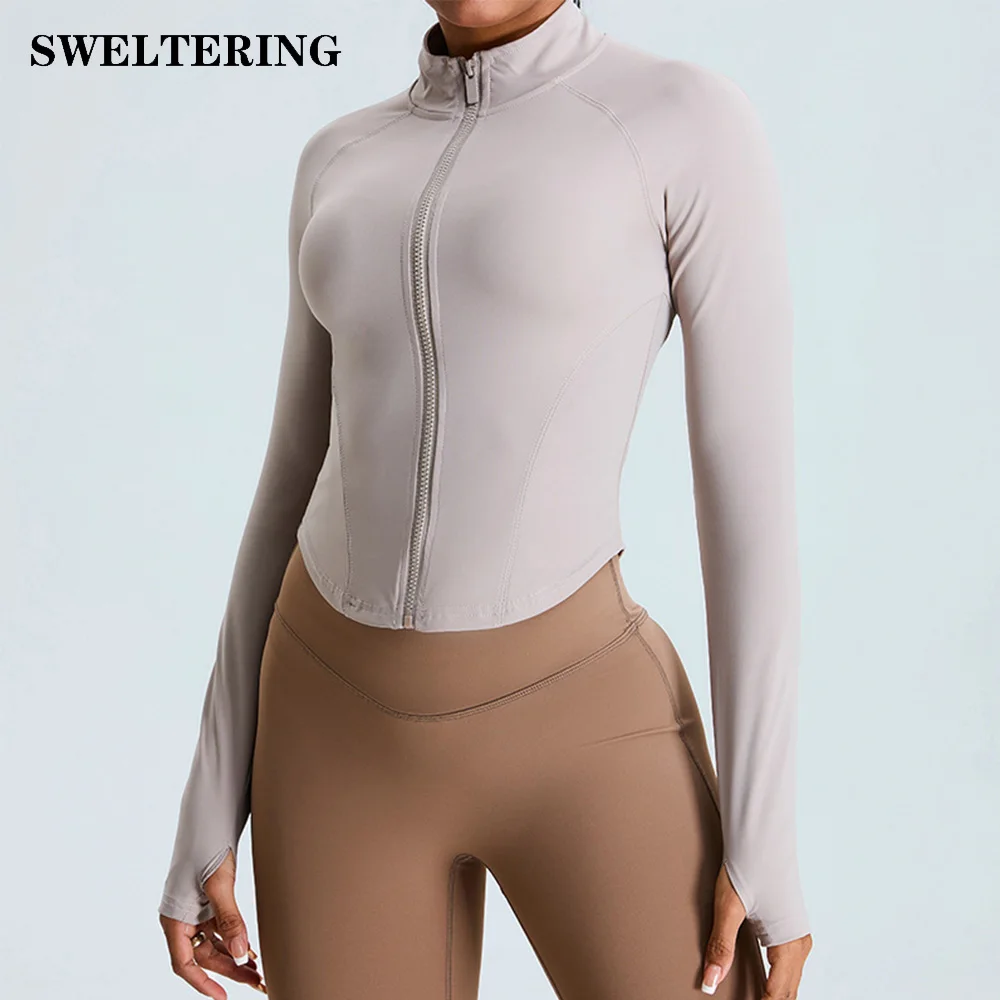 Zipper Outdoor Sports Long Sleeved Women Slim Yoga Clothes Quick Dry Cardigan Stand Up Collar Jacket Running Fitness Jacket Top