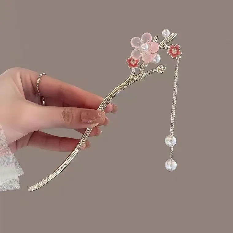 Hair Stick Vintage Tassel Elegant Premium Bun Hairpin New Chinese Floral Bamboo Decoration Lightweight Gold Alloy Medium Size