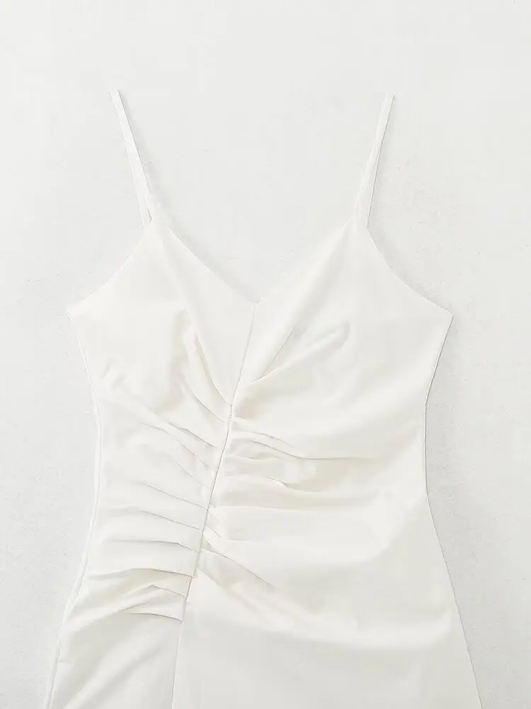 Abito longuette bianco da donna elegante con spacco increspato Abito longuette nuova moda estate 2025 Abito tubino casual chic per le vacanze