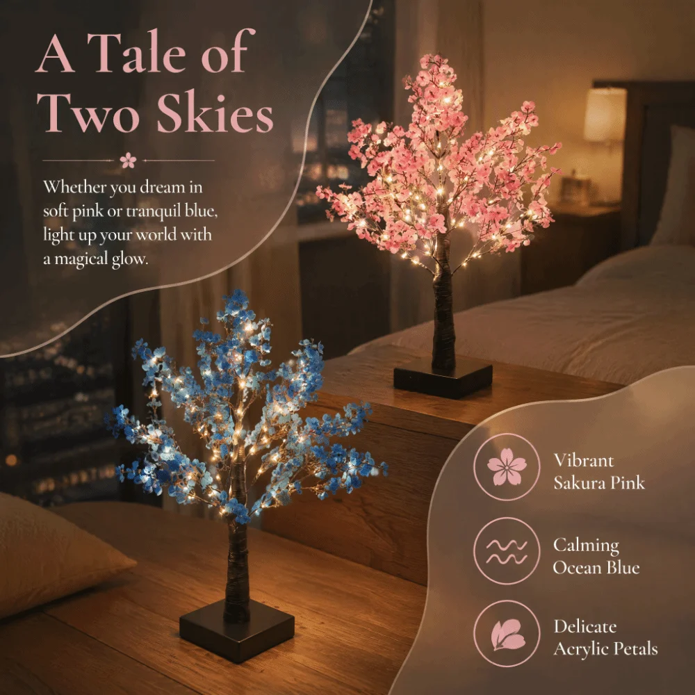 Pink Tree Light Artificial Romantic Ambience Night Light Simulation Flower Tabletop Decorative Flower Decor Tree Home Decoration