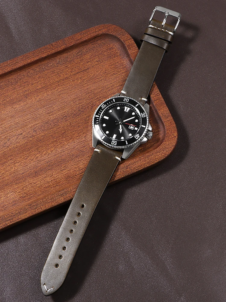 Bracelet de montre Vintage en cuir de cire d'huile, 18mm 20mm 22mm 19mm 21mm 24mm, couture universelle en cuir de vache pour bracelet de montre Omega pour Seiko