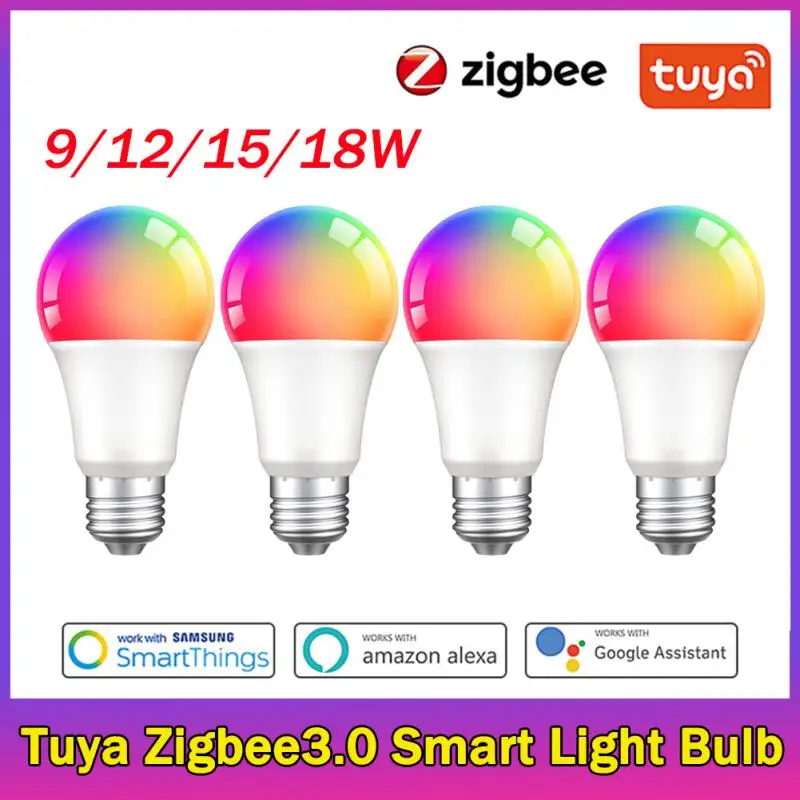 9/12/15/18W Tuya Zigbee3.0 LED Bulb Smart Life APP Control Dimmable E27 220V 110V RGBCW Color Change Lamp Compatible IOS/Android