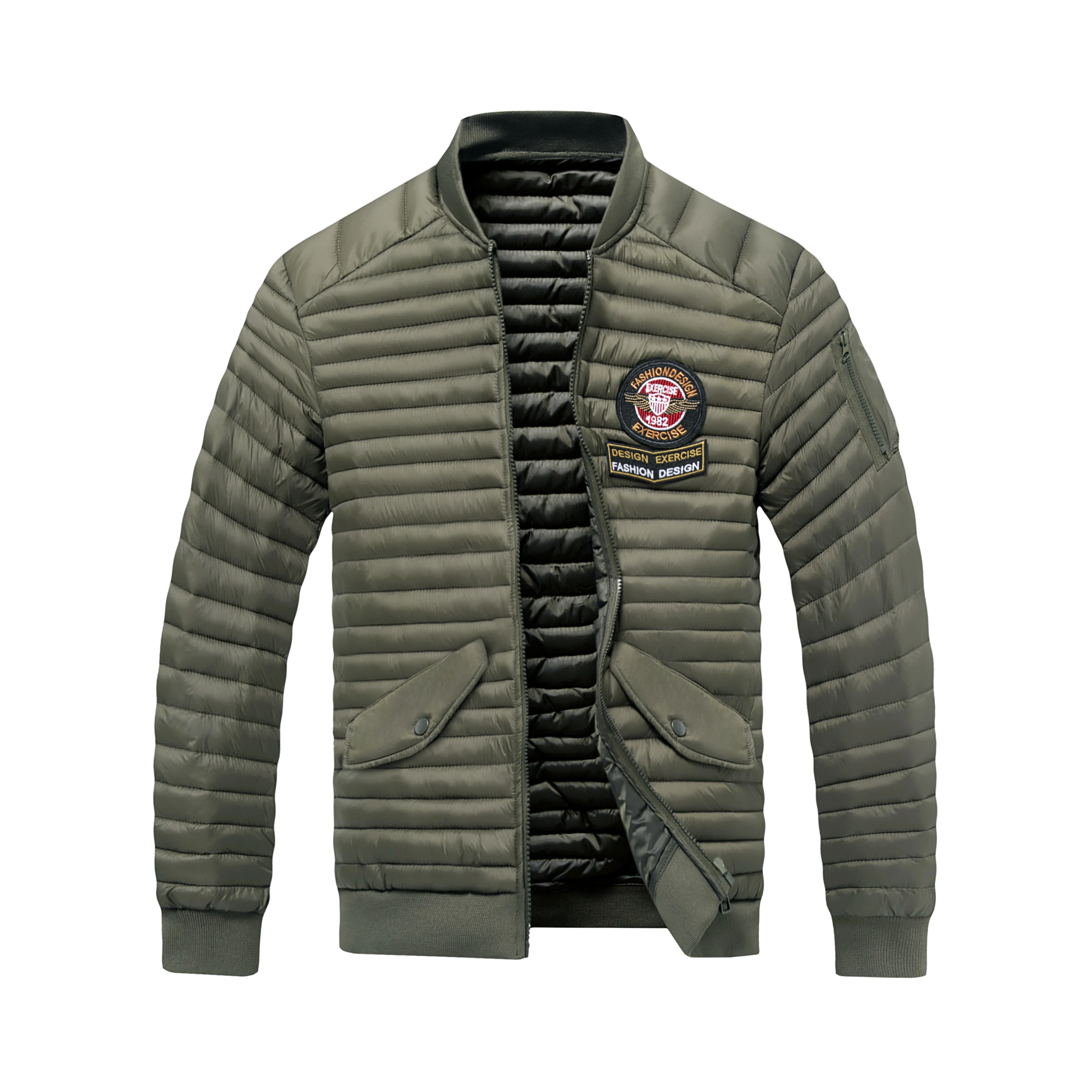 Winter Men's Slim Fit Quilted Jacket Casual Lightweight Windproof Outdoor Pilot Jacket with Embroidery And Pockets