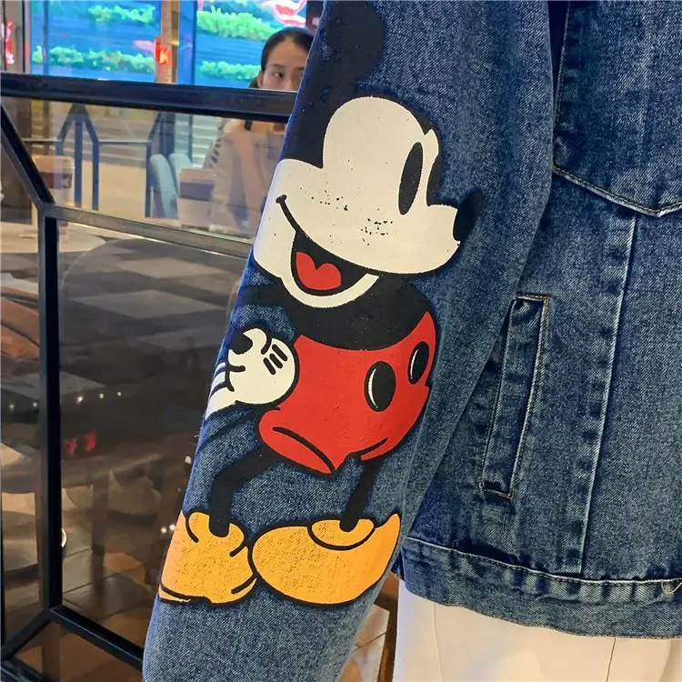 Nowe Disneys Mickeys nadruk z myszką kurtka dżinsowa dla kobiet wiosna jesień w stylu BF kurtka dżinsowa na co dzień Hip Hop koreański modny Top