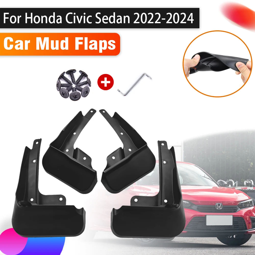 Car Mud Flaps For Honda Civic 11th Gen 2022 Accessories 2023 2024 LX Sedan Auto Splash Guard Front Rear Fenders Car Accessories