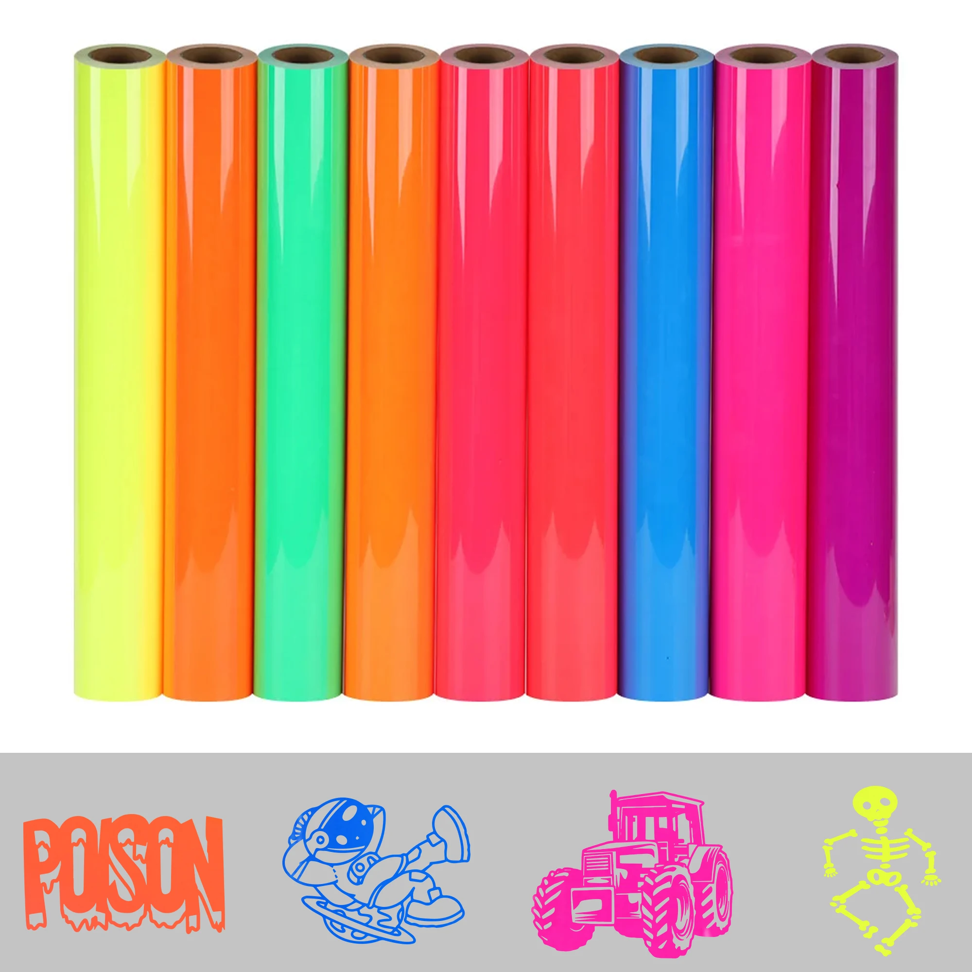 HTV fluorescent heat transfer vinyl roll, 30.48 cm x 2.74 m ironed vinyl suitable for T-shirts, elastic PU suitable for all cutt