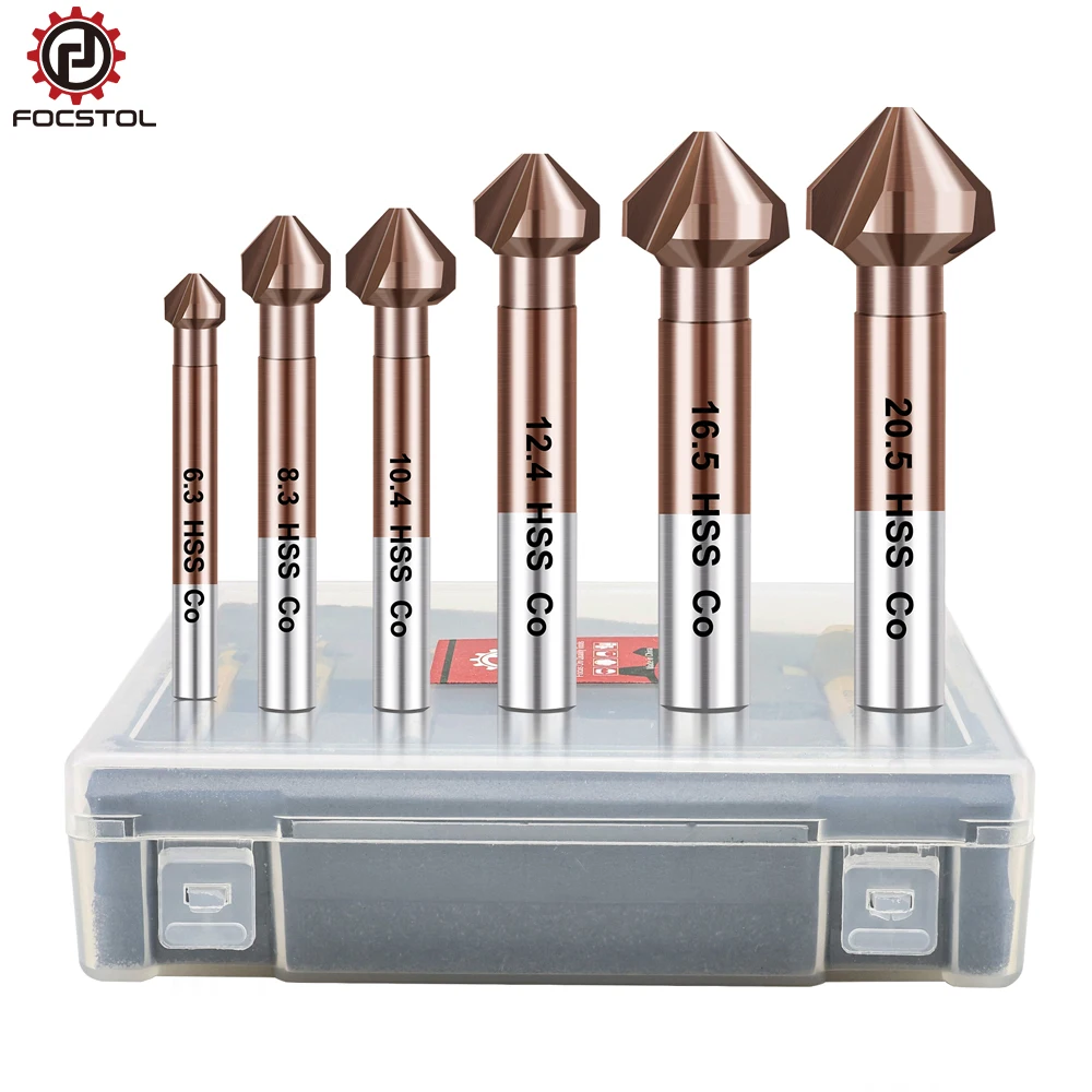 

FOCSTOL Countersink Drill Bits Set 6Pcs M35 HSS Chamfer Bits For Stainless Steel Iron Metal 90 Degrees Deburring Chamfer Cutter