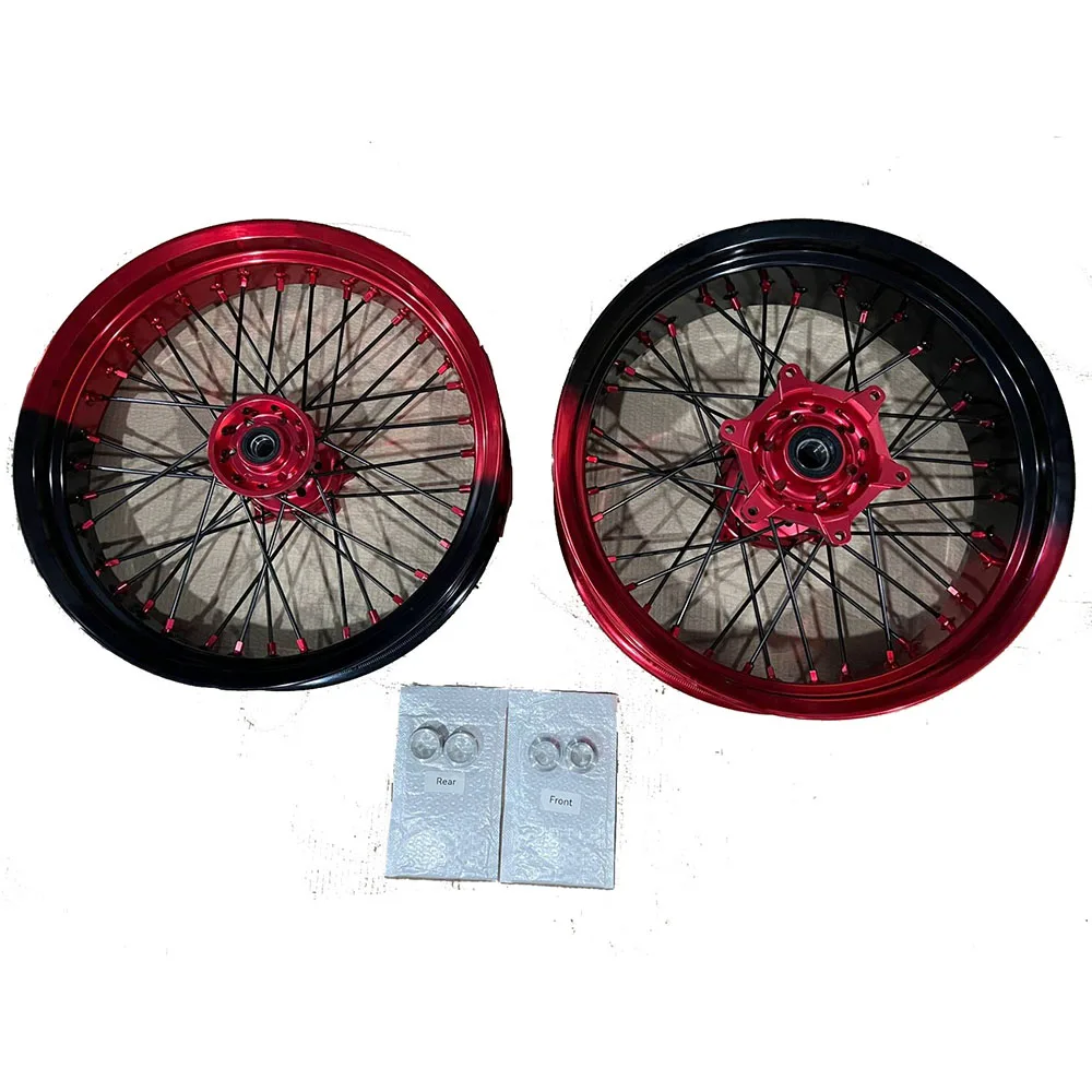 Top Quality 36 Holes Spoked Bi-color Orange Black Rim Supermoto Wheel Set For KTM EXC SXF XC SX