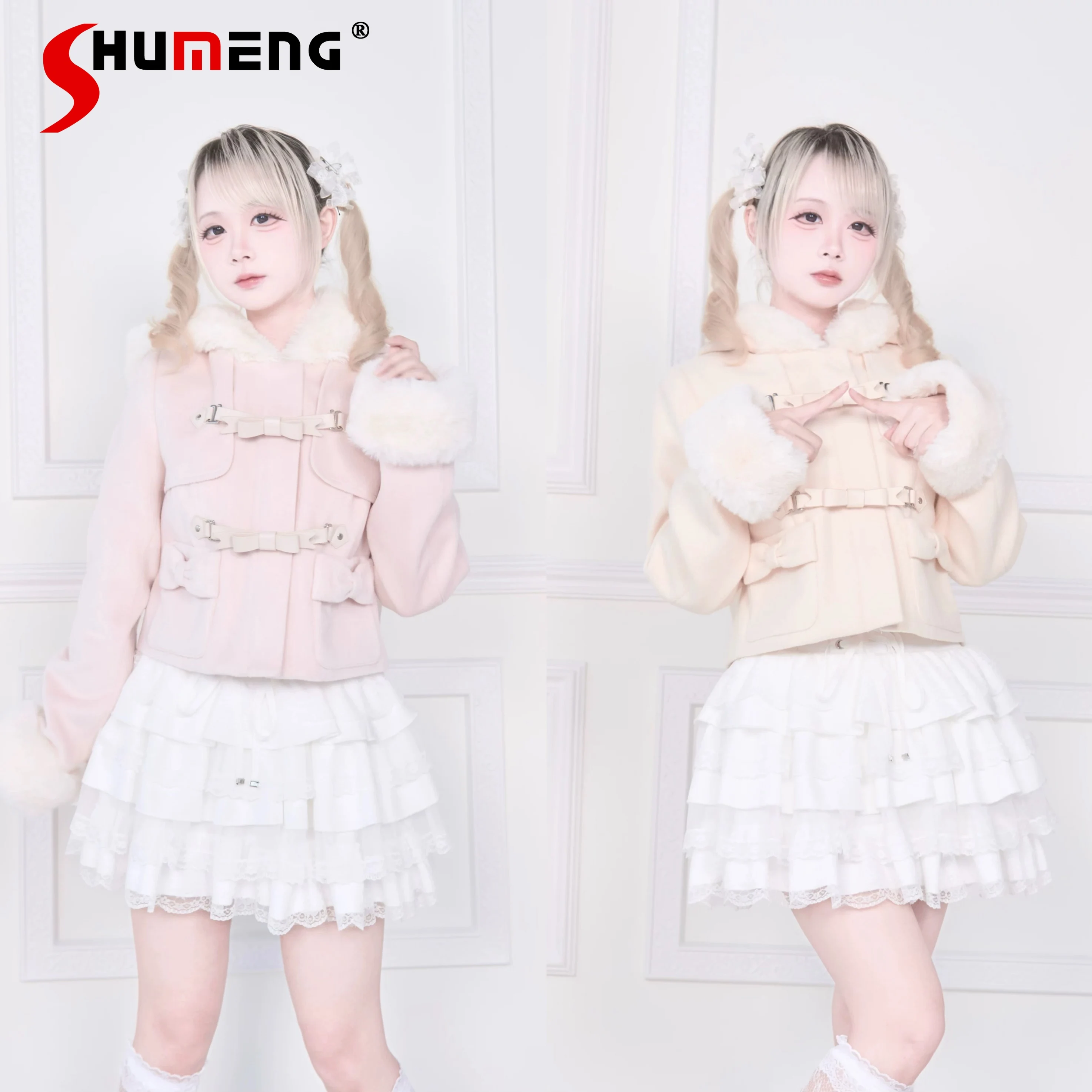 

Короткая шерстяная куртка Japanese Mine Mass-Produced, осенне-зимняя новая милая плюшевая теплая куртка для девочек, женское облегающее элегантное пальто