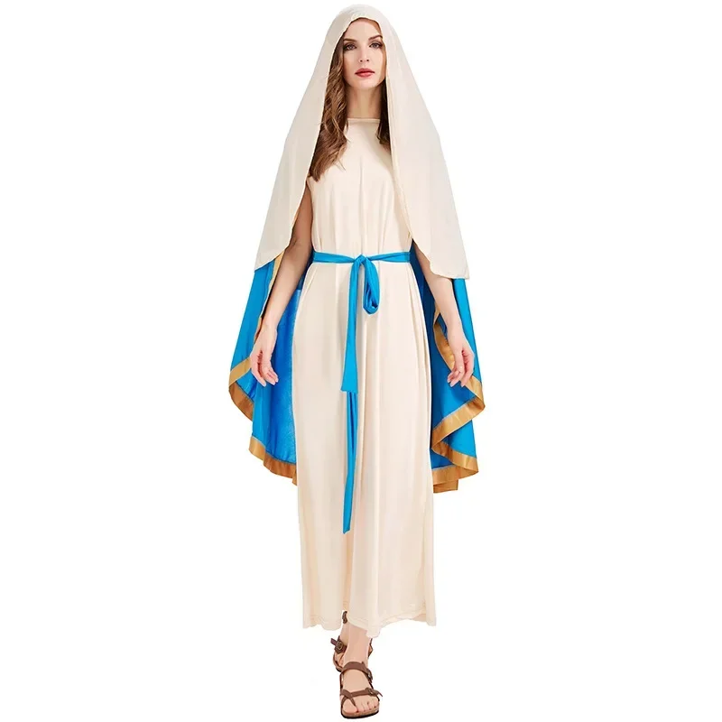 The Virgin Mary Christmas Religious Costume Halloween Gown Maxi Dress Adult Women Holy Outfit Carnival Holiday Robe For Girl MN8