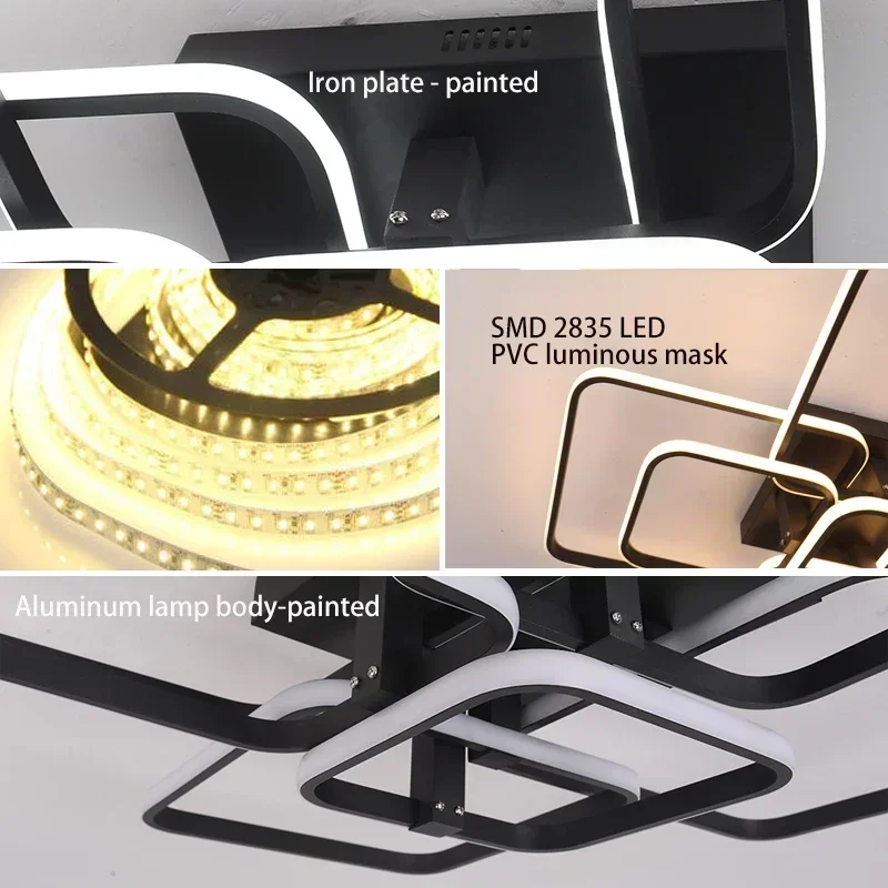 LED Ceiling Light Rectangle Acrylic Aluminum White/Black Lamp Fixtures for Living Room Bedroom - Energy Efficient Lighting
