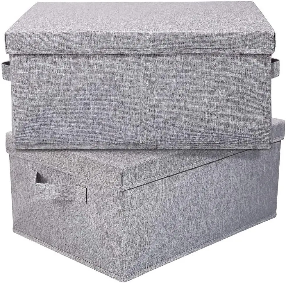 

Linen Foldable Storage Bins with Lids, 2 Pack, Storage Boxes with Carrying Handles and Sturdy Heavy
