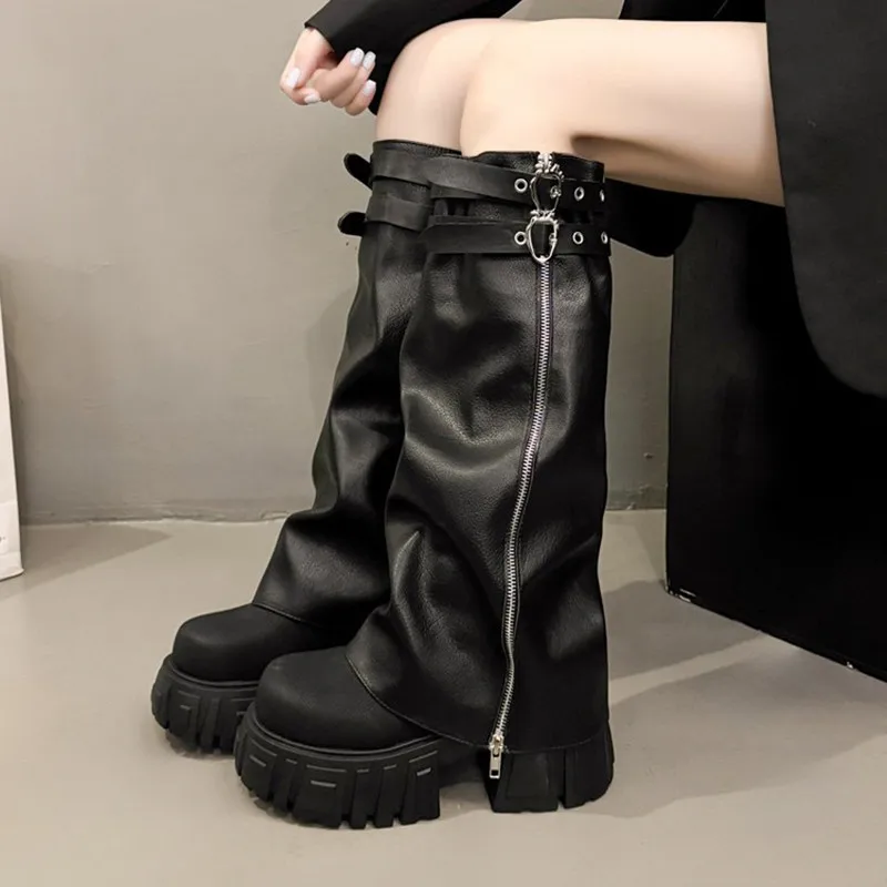 

High Boots for Women High Heels Fashion Shoes Platform Knee High Chelsea Boots 2026 Winter Designer New Femme Motorcycle Botas