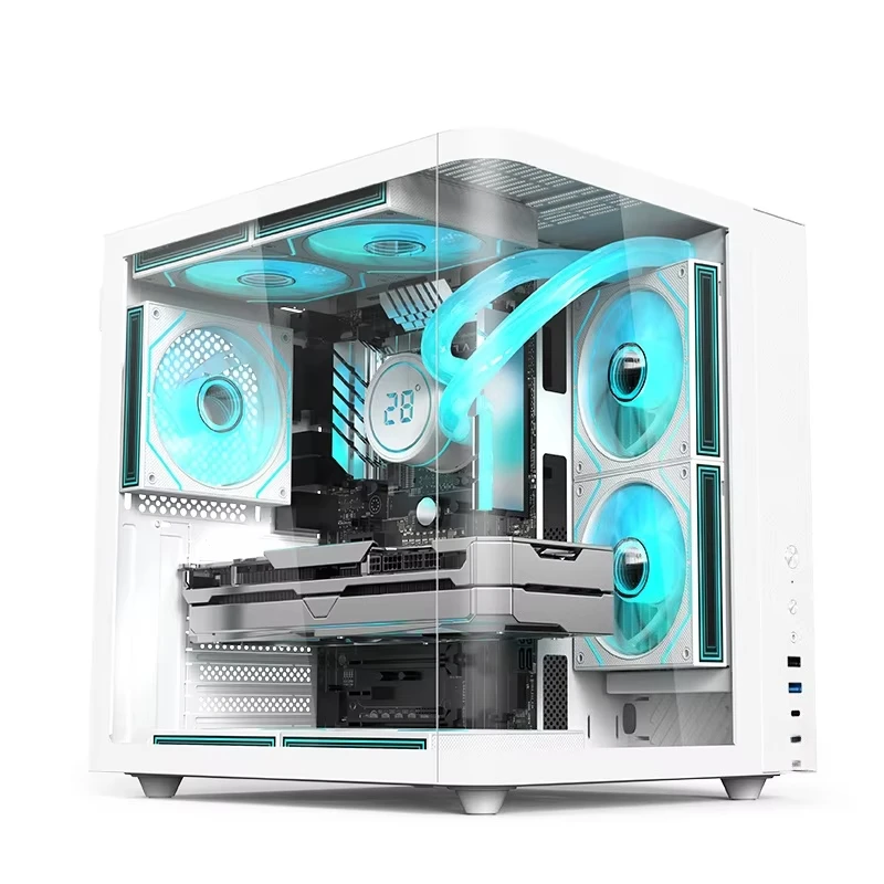 ATX Mid-Tower PC-Gehäuse, weißes Metallgehäuse, seitliches transparentes Panel, Unterstützung für 240-mm-Wasserkühlung, für Gaming-DIY