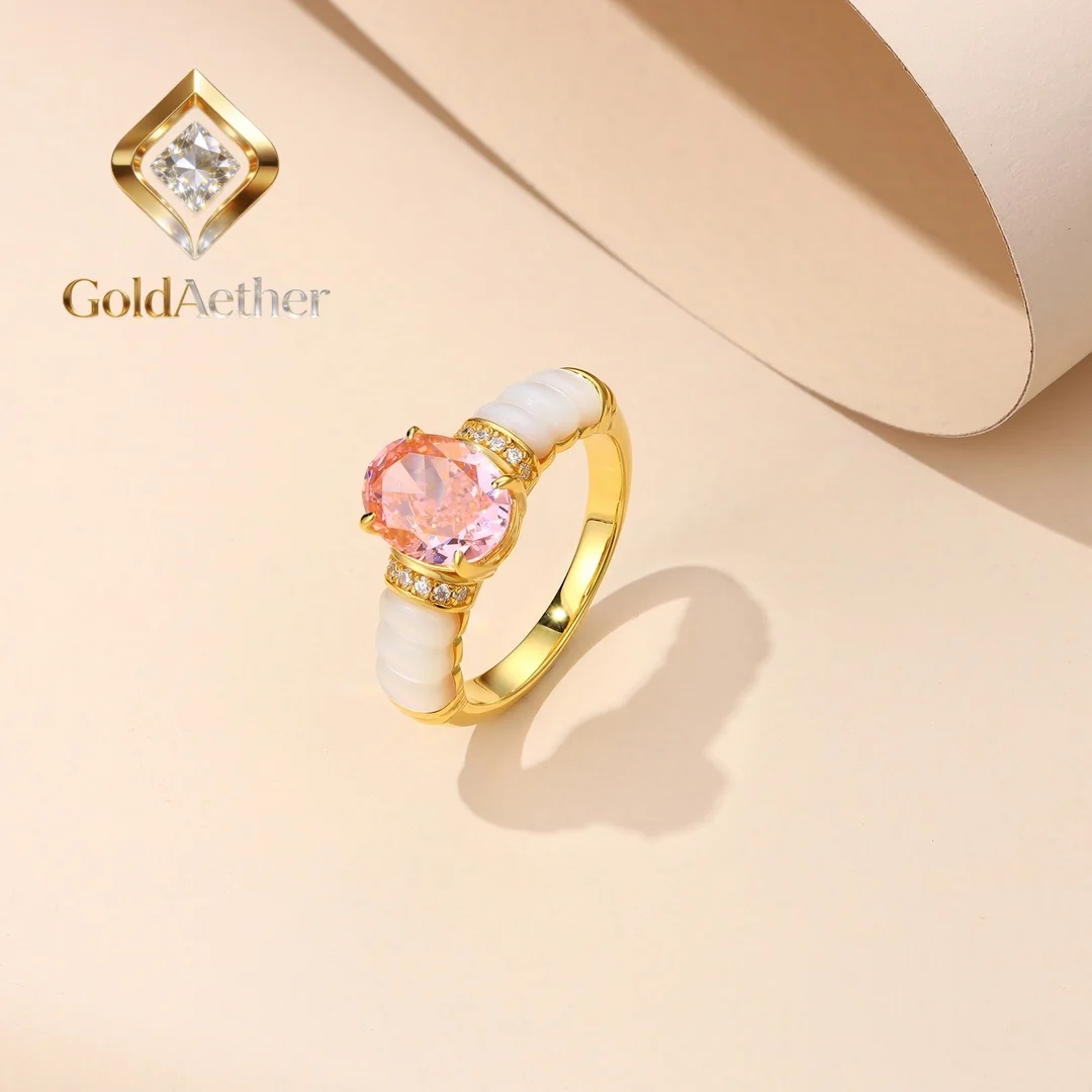 

Кольцо GoldNouveau с искусственным розовым бриллиантом овальной огранки 1.5 карата (6*8 мм), инкрустация из перламутра, серебро 925 пробы, желтое, ювелирное изделие, камень на месяц рождения 2