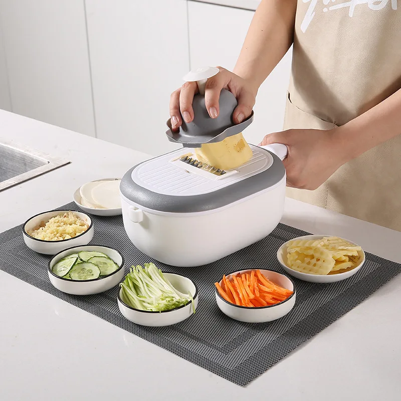 

Household Multi-Functional Vegetable Cutter Potato Radish Slicer Wash and Cut One Grater Drain Basket Egg White Separator