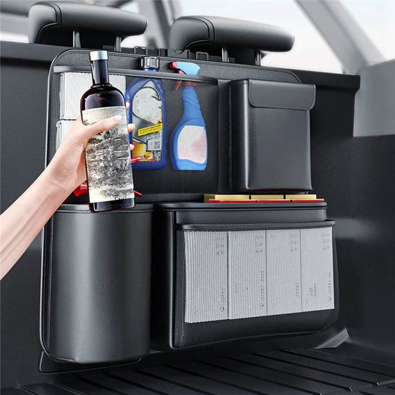 

Car Trunk Hanging Bag Leather SUV Seat Back Storage Bag Rear Seat Tools Water Cup Organizer Pocket Stowing
