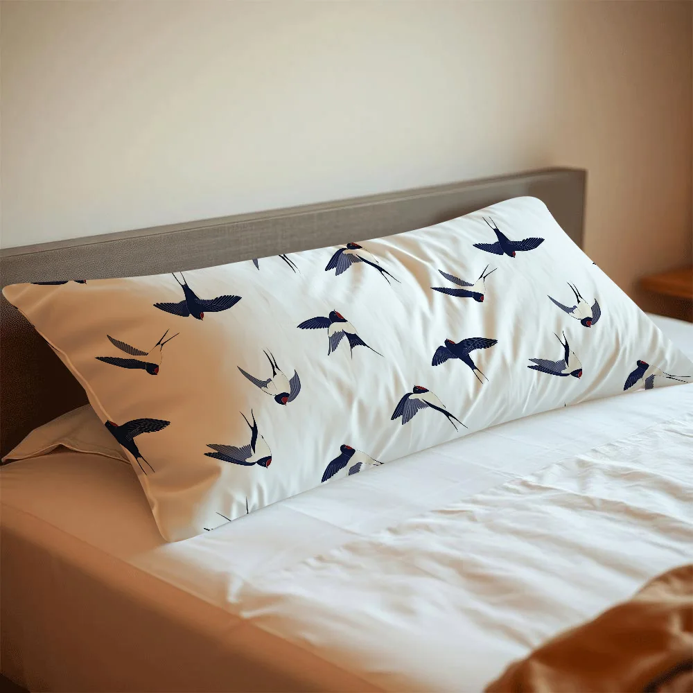 Double-Sided Printed Bird Pattern Pillow Cover 20x54 Inches - Soft Breathable Fabric with Hidden Zipper, Suitable for Single/Dou