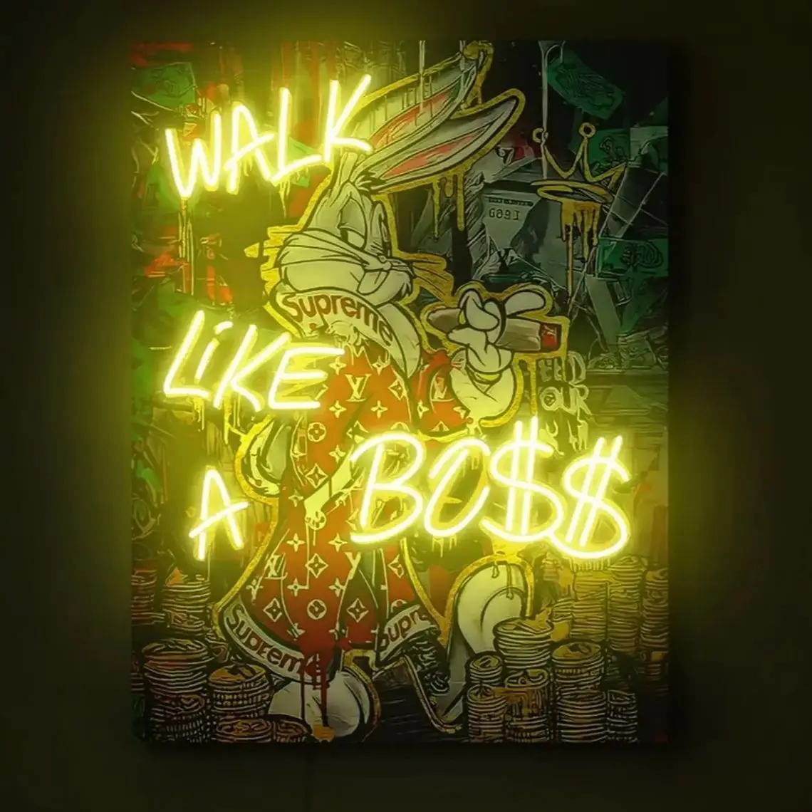 

Walk Like a Boss Neon Sign Money Neon Sign Bugs Bunny Neon Sign Pop art Neon Sign Neon Sign Artwork Money art Print Boss Wall De