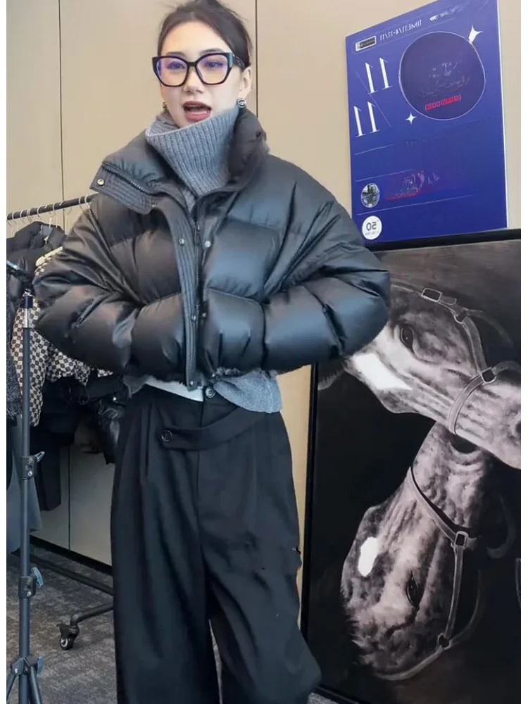 

Модная женская короткая пуховая куртка с воротником-стойкой, новинка зимы 2026, в корейском стиле, премиум-класса, уютная теплая повседневная куртка малого размера