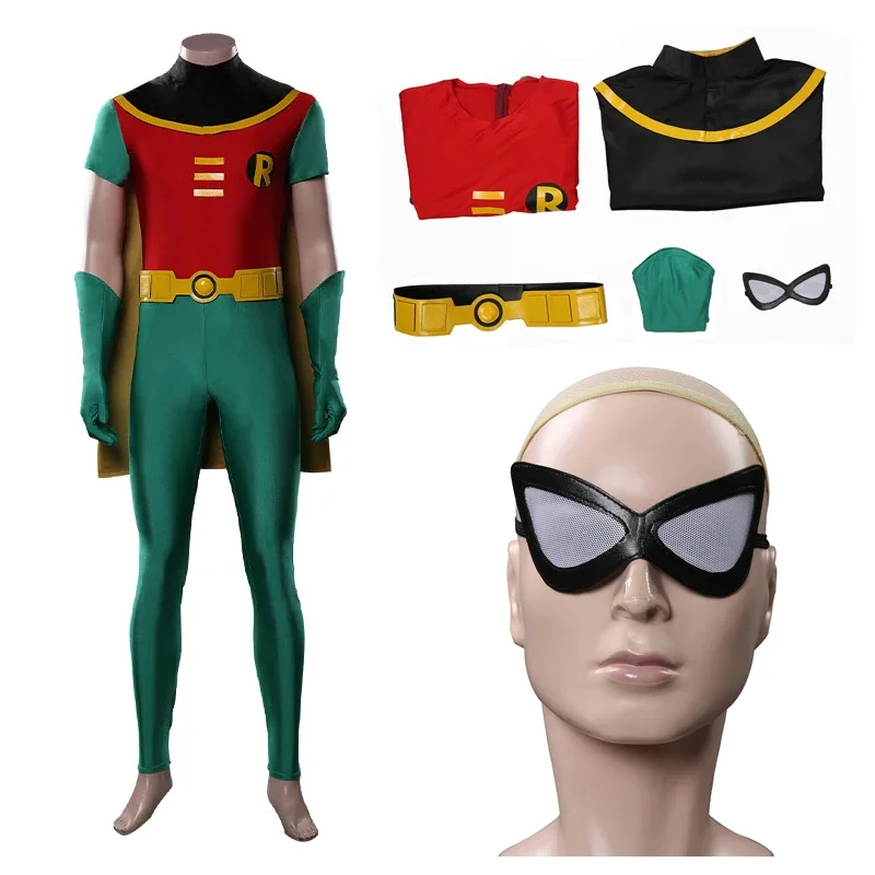 

Robin Cosplay Jumpsuit Outfits Adult Men Halloween Carnival Costumes Cloak Cape Sportswear Gift Full Set Clothing For Boys