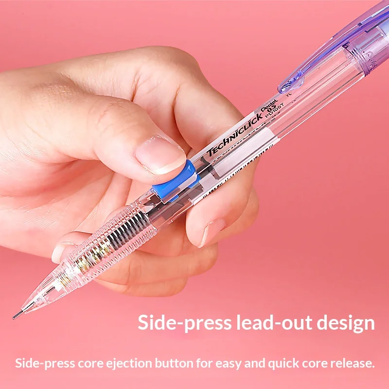 Japan Pentel PD105/107 Side-click TelescopicTransparent Mechanical Pencil 0.5/0.7mm Office Students Writing& Drawing Stationery