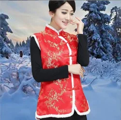 2025 Wholesale New Chinese Traditional Women Embroidered Satin Cotton Vest Autumn Winter Jacket Tang Suit Ladies Casual Red Coat