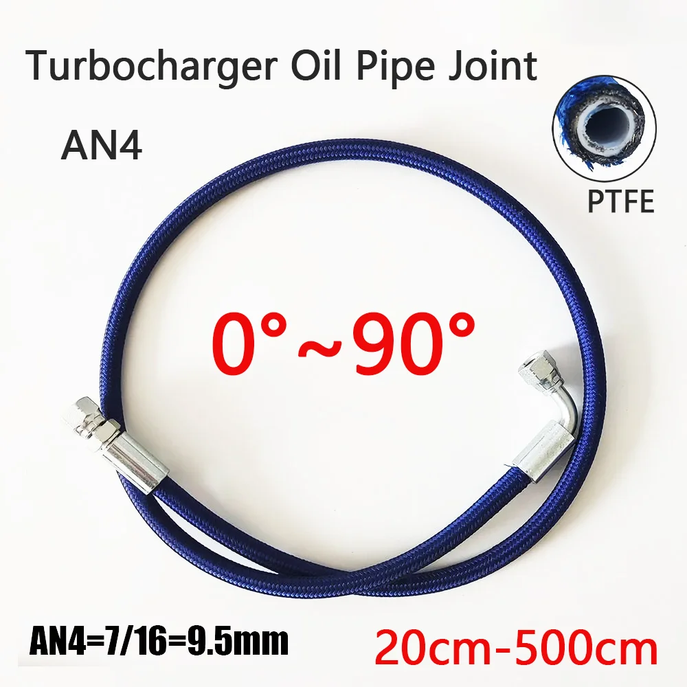 20 ~ 500CM AN4 PTFE Turbine Olietoevoerleiding Turbo Olietoevoerleiding Kit Roestvrij staal Gevlochten olie Brandstofslang Lijnslanguiteinde 0 + 90 graden